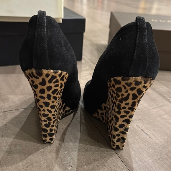 GIUSEPPE ZANOTTI Black and Leopard Print Wedge Heels - Picture 3 of 6